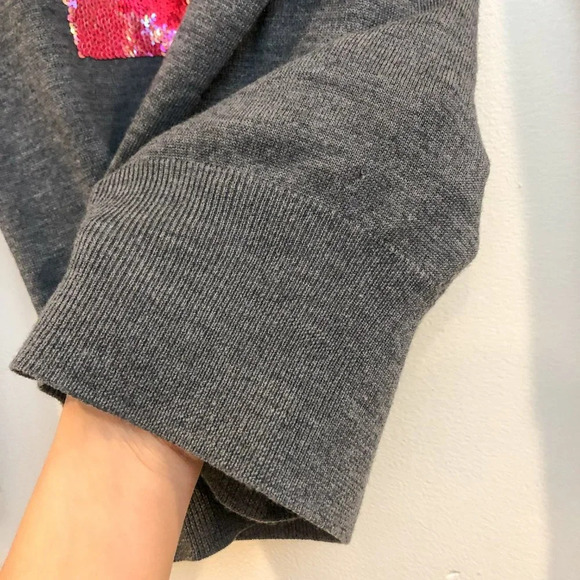 Markus Lupfer 100% Merino Wool Sequin Flamingo Crew Neck Grey Graphic Sweater XS - Picture 7 of 9